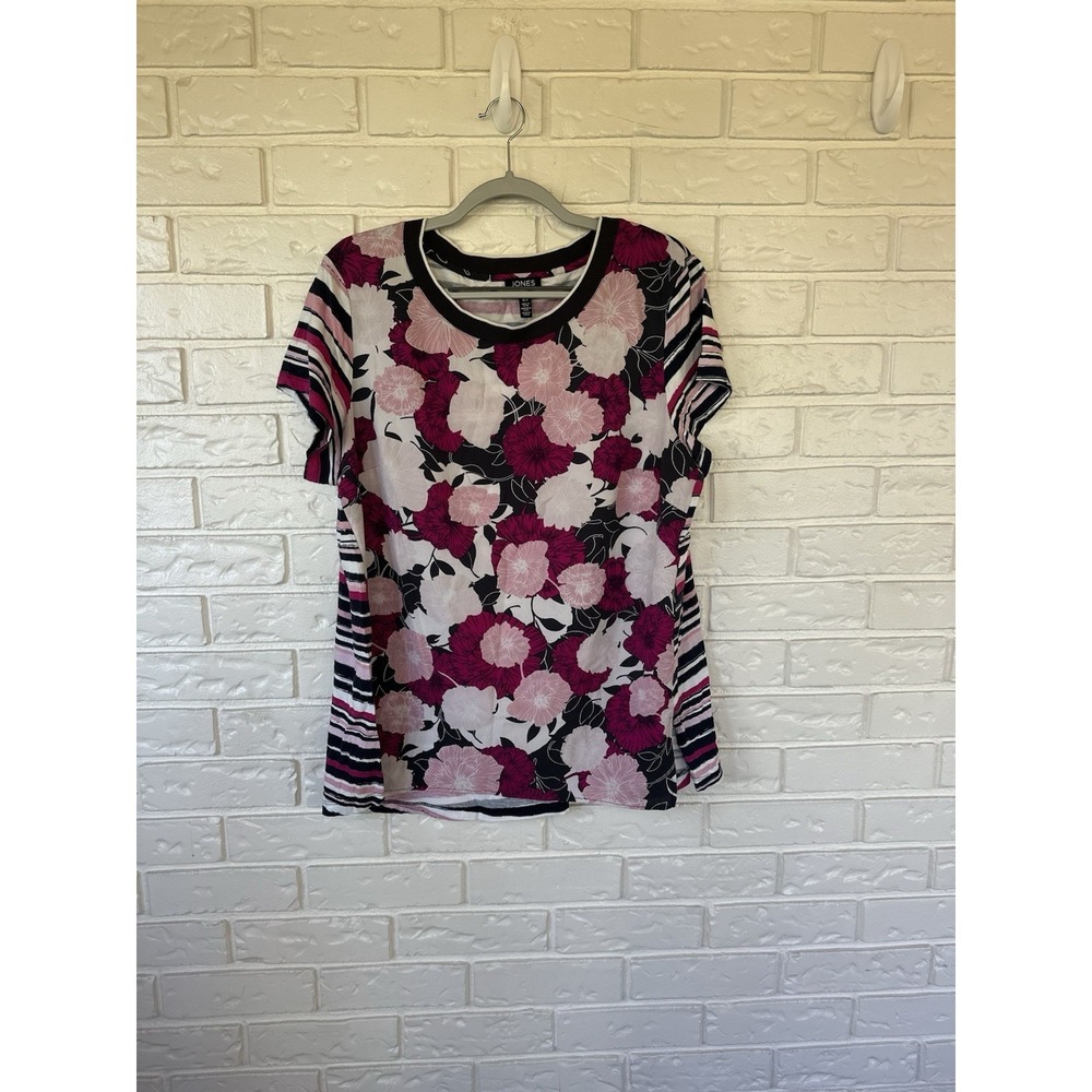 Jones New York Floral Stripe Top 1X Retro Bold Print 90s Minimalist
